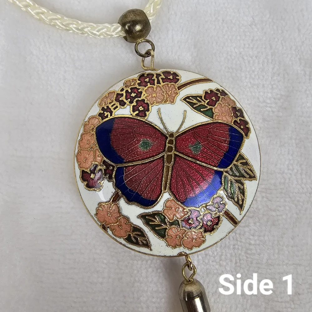 Vintage Cloisonne Butterfly Pendant Necklace - Picture 2 of 10